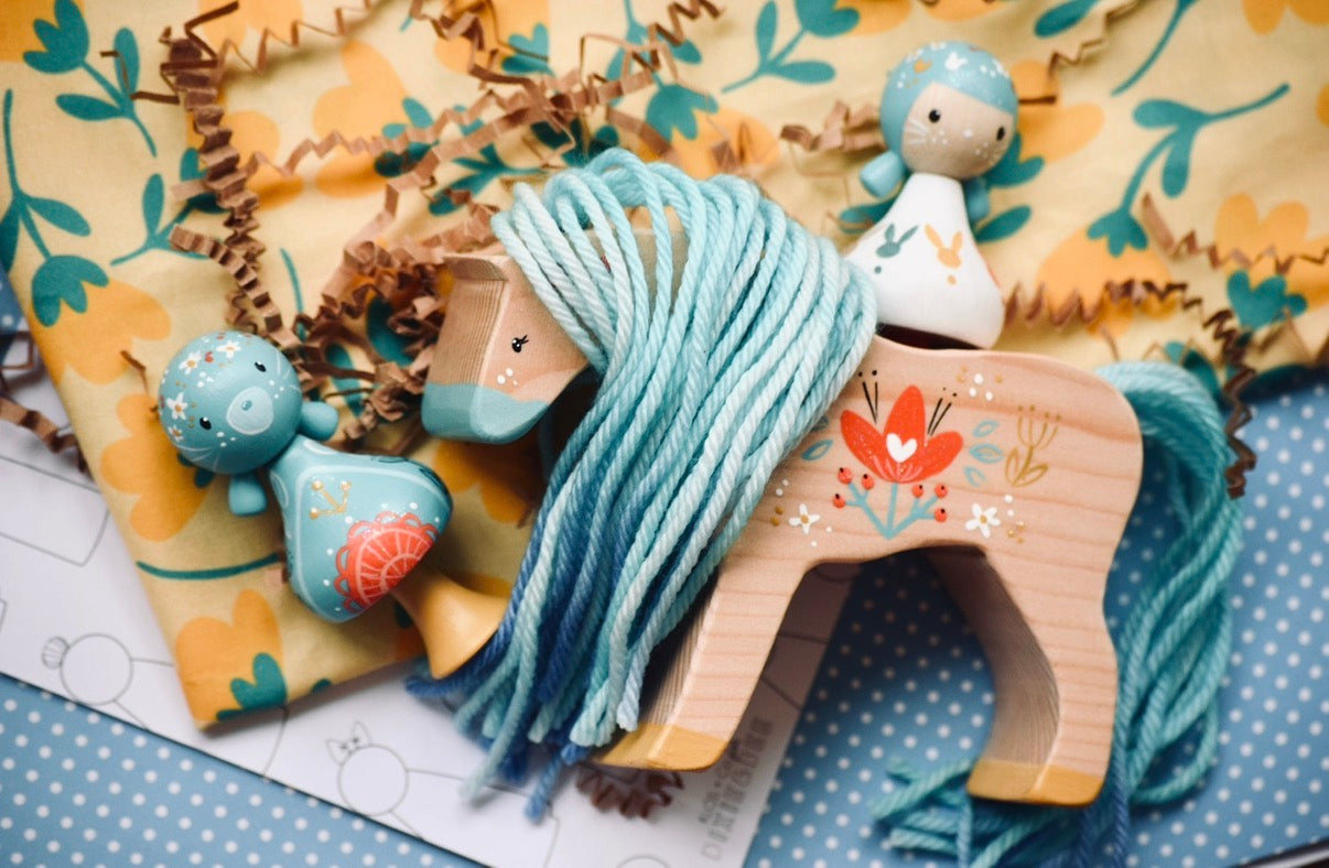 Wooden Custom Horses with Yarn Hair