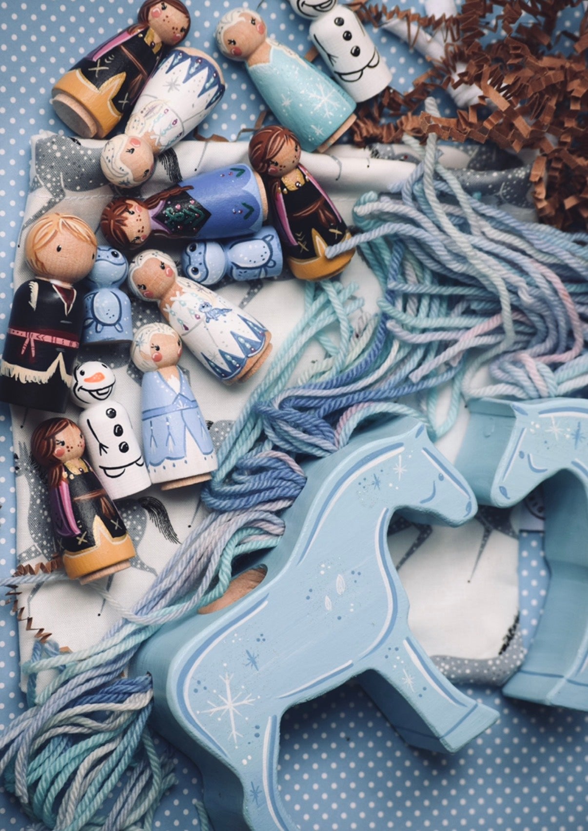 Wooden Custom Horses with Yarn Hair