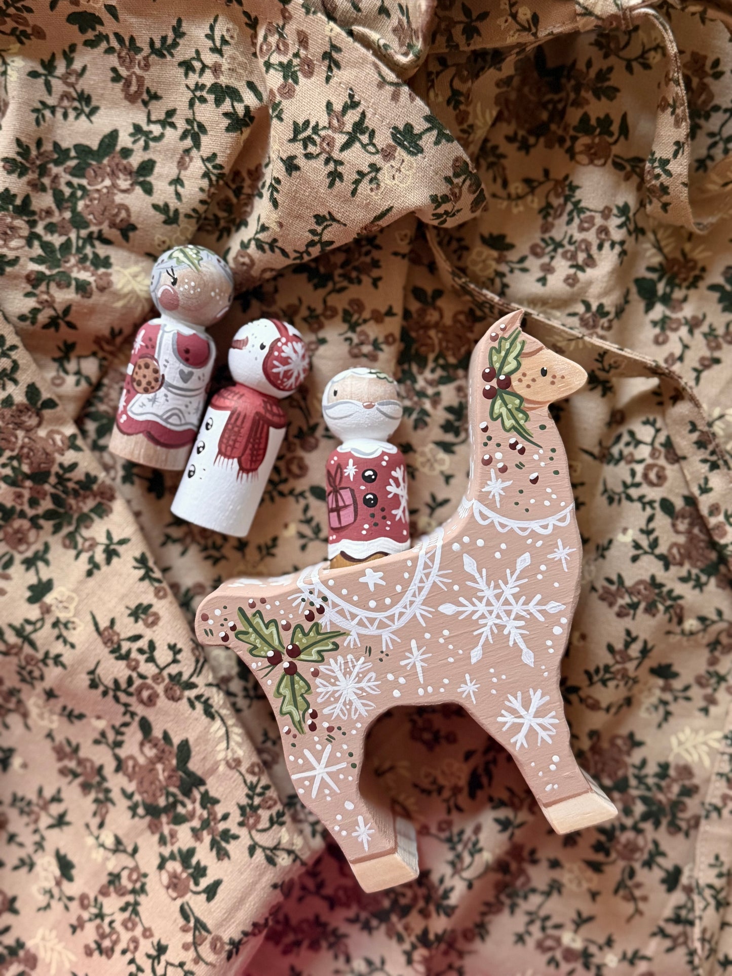 Seasonal- Christmas Llama - custom - for small & Kokeshi dolls