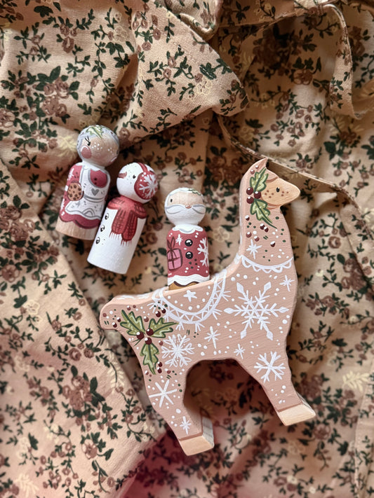 Seasonal- Christmas Llama - custom - for small & Kokeshi dolls