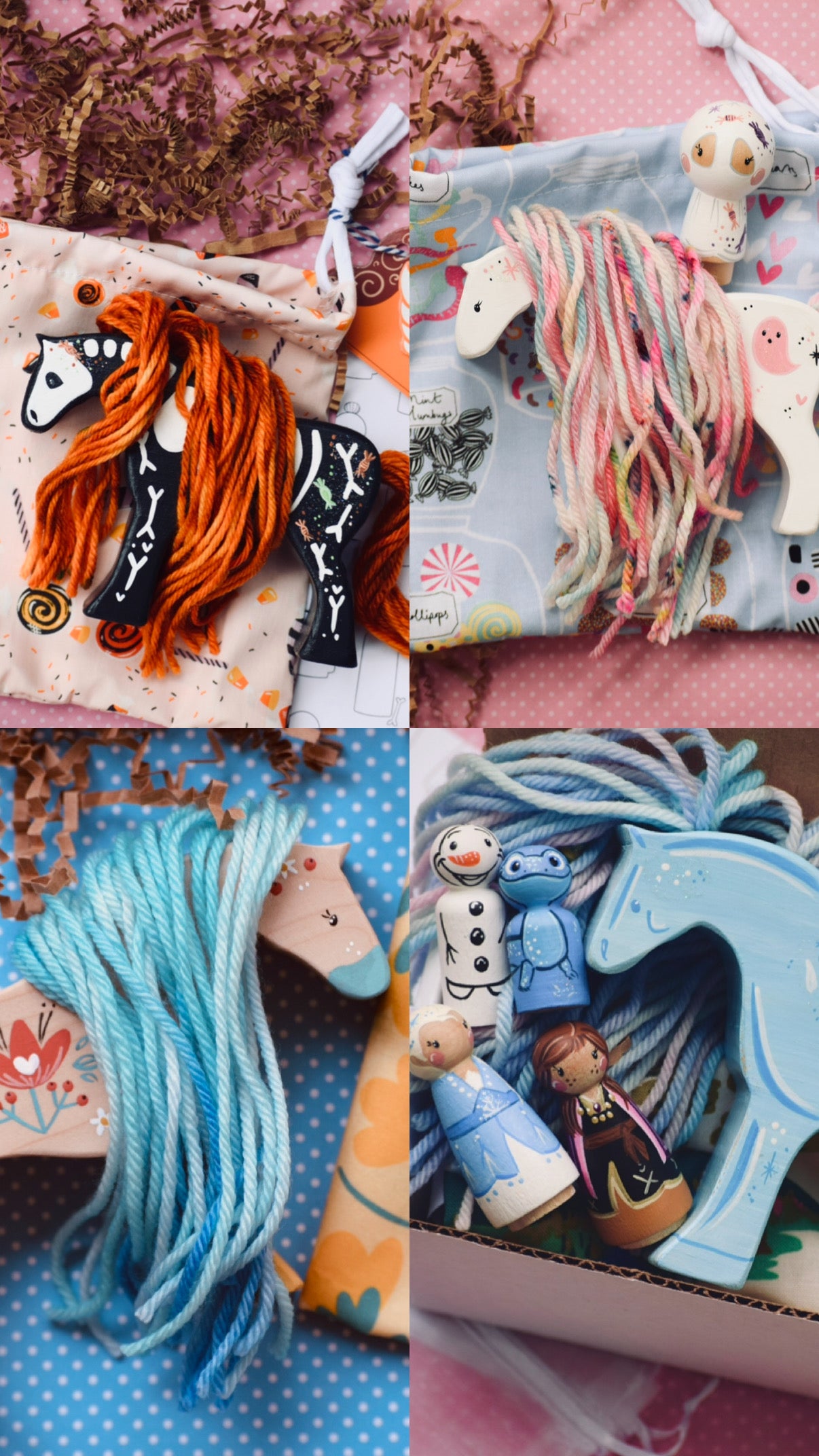 Wooden Custom Horses with Yarn Hair