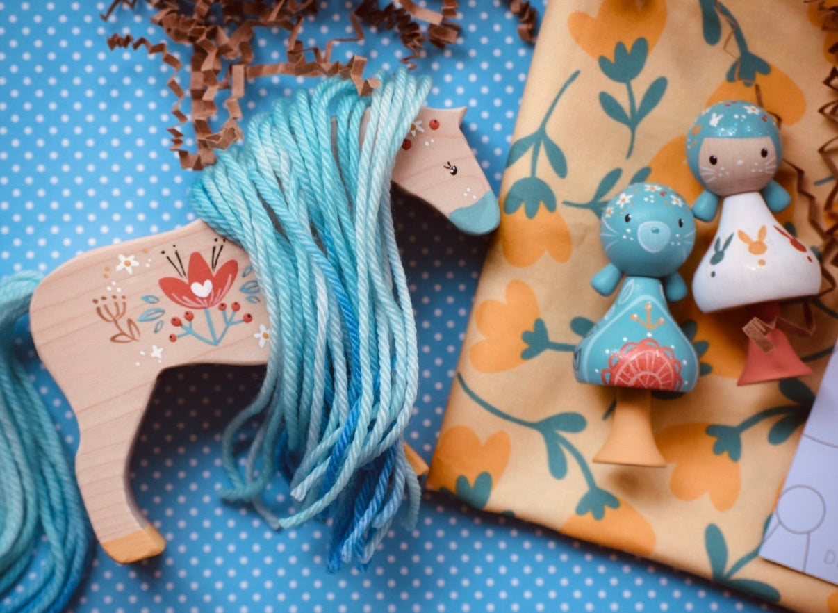 Wooden Custom Horses with Yarn Hair