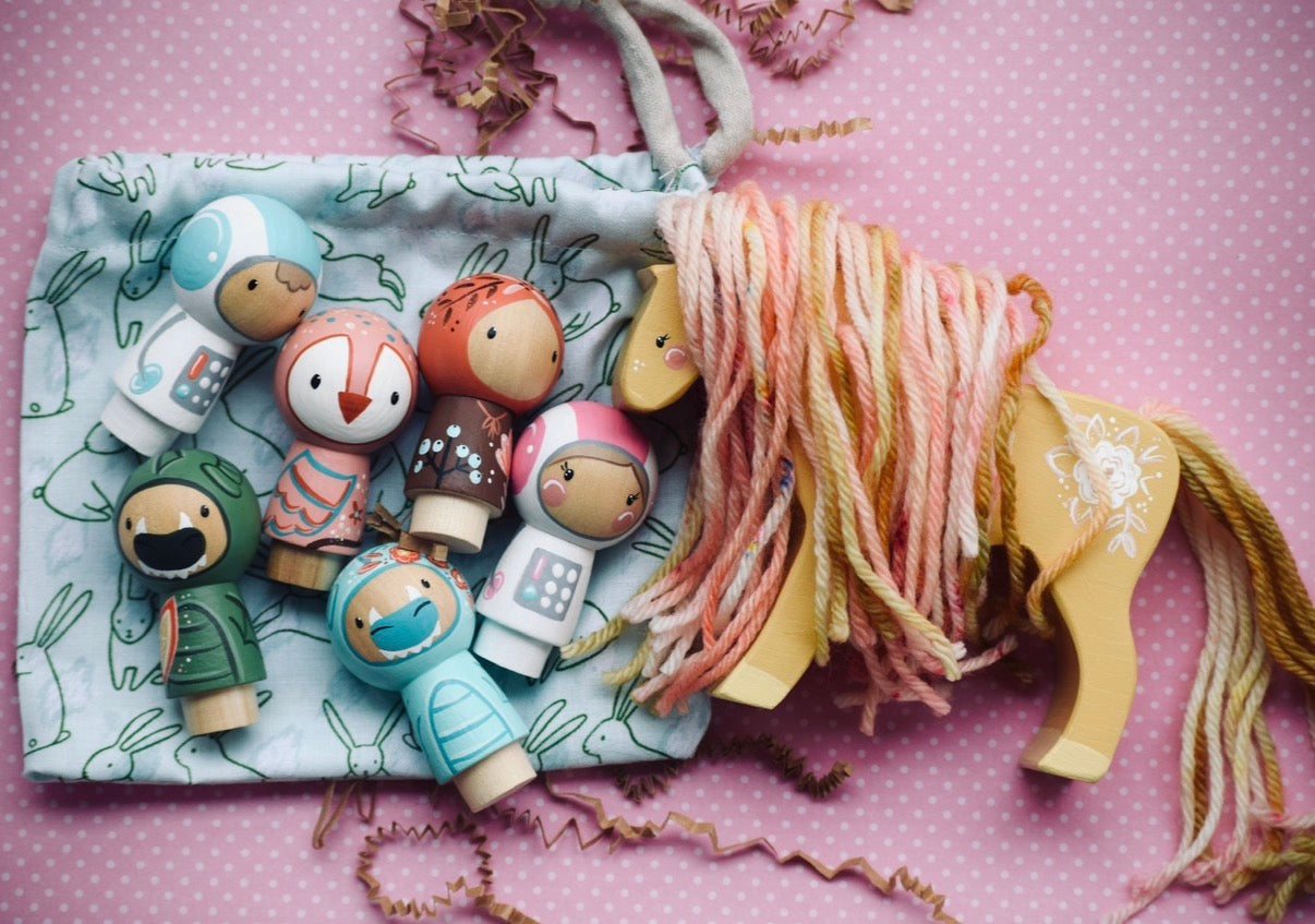 Wooden Custom Horses with Yarn Hair