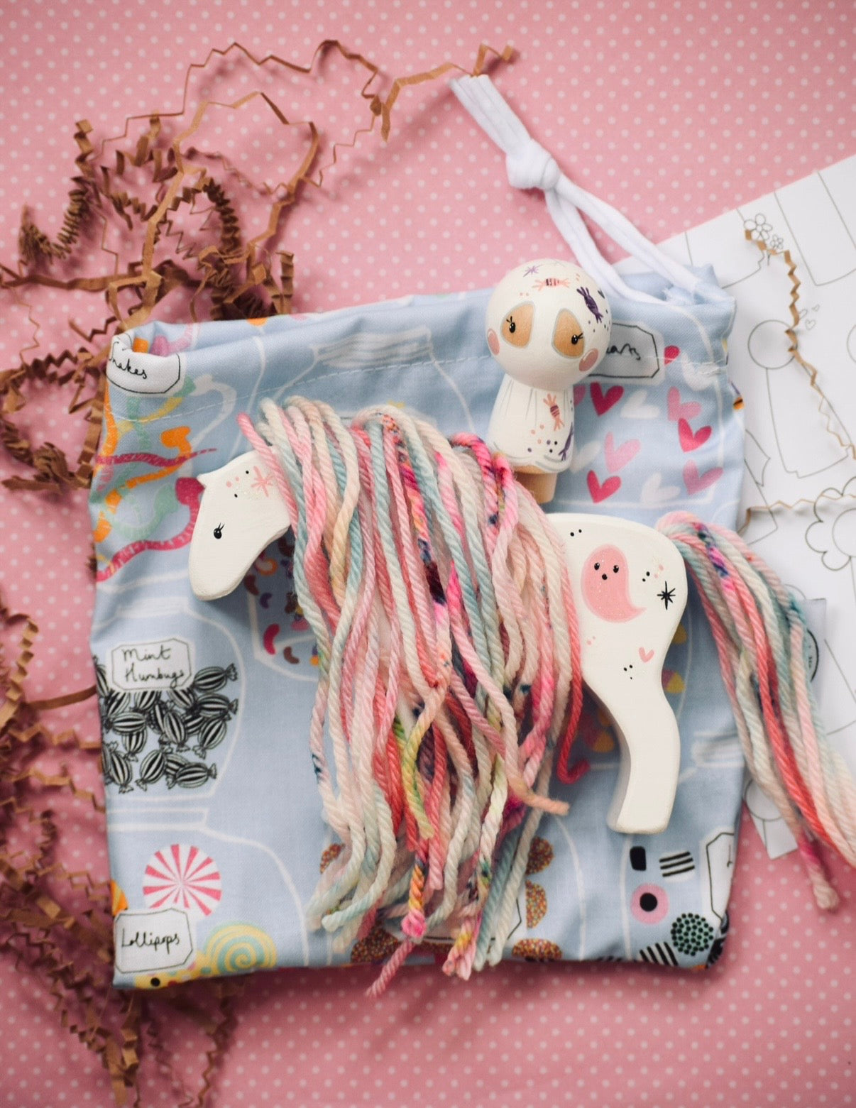 Wooden Custom Horses with Yarn Hair